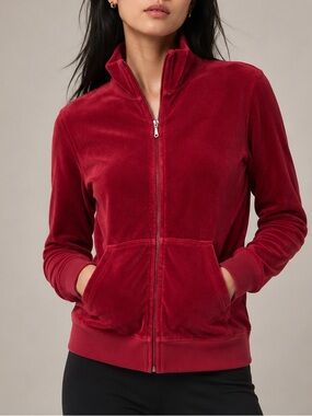 Juicy Couture Velour Zip Hoodie Size S Red Pockets Loungewear Vintage